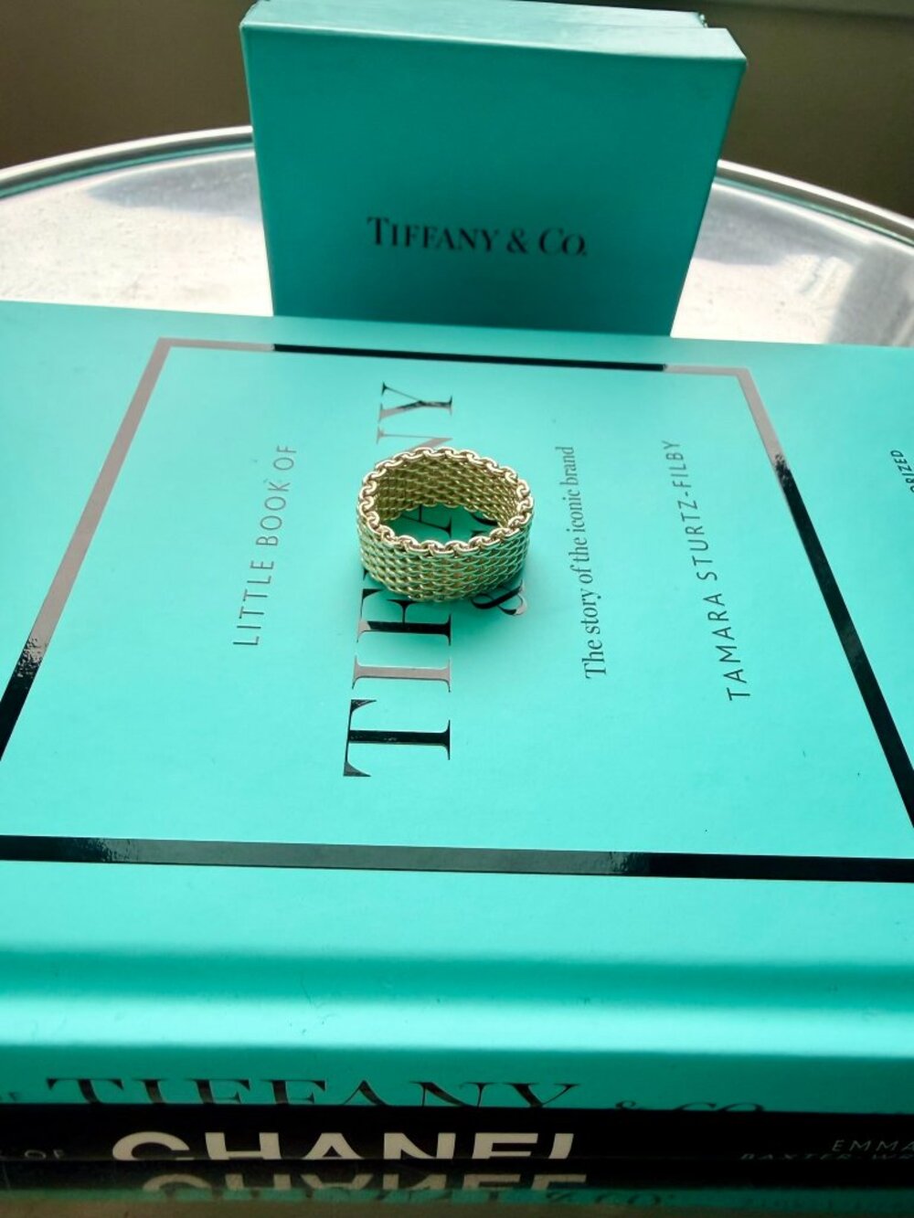 Tiffany & Co. Somerset 10MM Wide Band Mesh Weave Chain Ring Sterling Silver 925